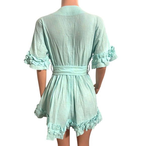 LAMANUEL THE LABEL Women’s Light Aqua Ruffle Mini Dress - Picture 3 of 14